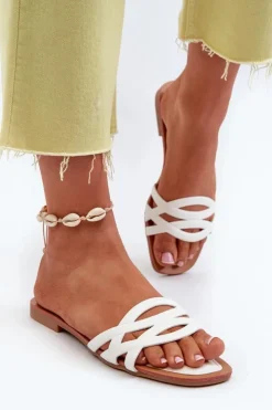 Boto Klapki Damskie Klasyczne*Klapki Damskie Eko Skórzane Na Płaskim Obcasie Białe Moldela Biały