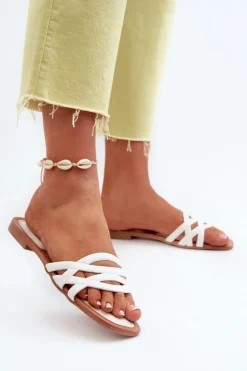 Boto Klapki Damskie Klasyczne*Klapki Damskie Eko Skórzane Na Płaskim Obcasie Białe Moldela Biały