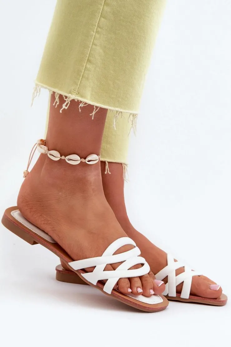 Boto Klapki Damskie Klasyczne*Klapki Damskie Eko Skórzane Na Płaskim Obcasie Białe Moldela Biały