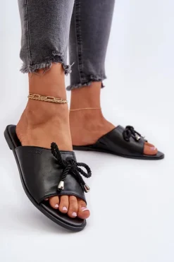 Damskie Big Star Shoes Klapki Damskie Eko Skórzane Big Star NN274066 Czarne