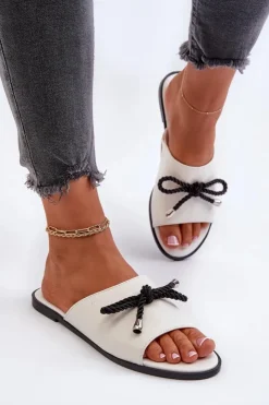 Big Star Shoes Klapki Damskie Big Star*Klapki Damskie Eko Skórzane Big Star NN274067 Białe Biały