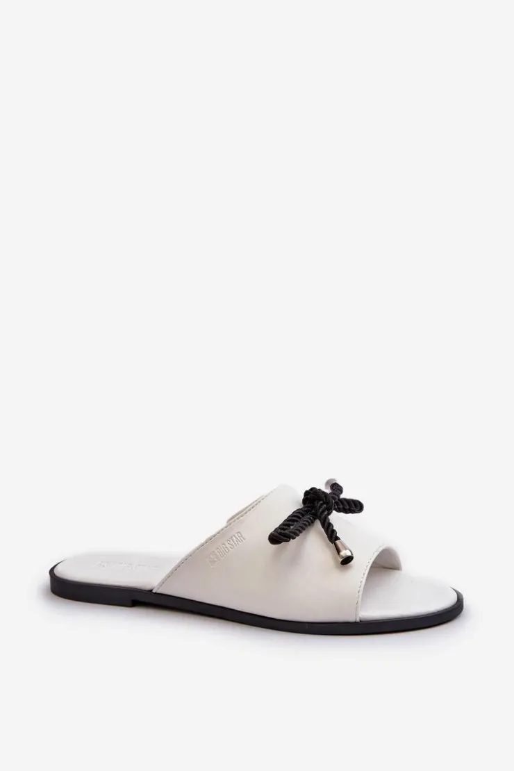 Big Star Shoes Klapki Damskie Big Star*Klapki Damskie Eko Skórzane Big Star NN274067 Białe Biały