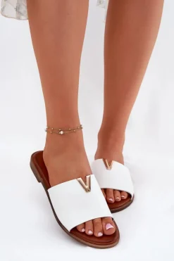 Evento Klapki Damskie Klasyczne*Klapki Damskie Eko Skórzane Na Płaskim Obcasie Białe Maliha