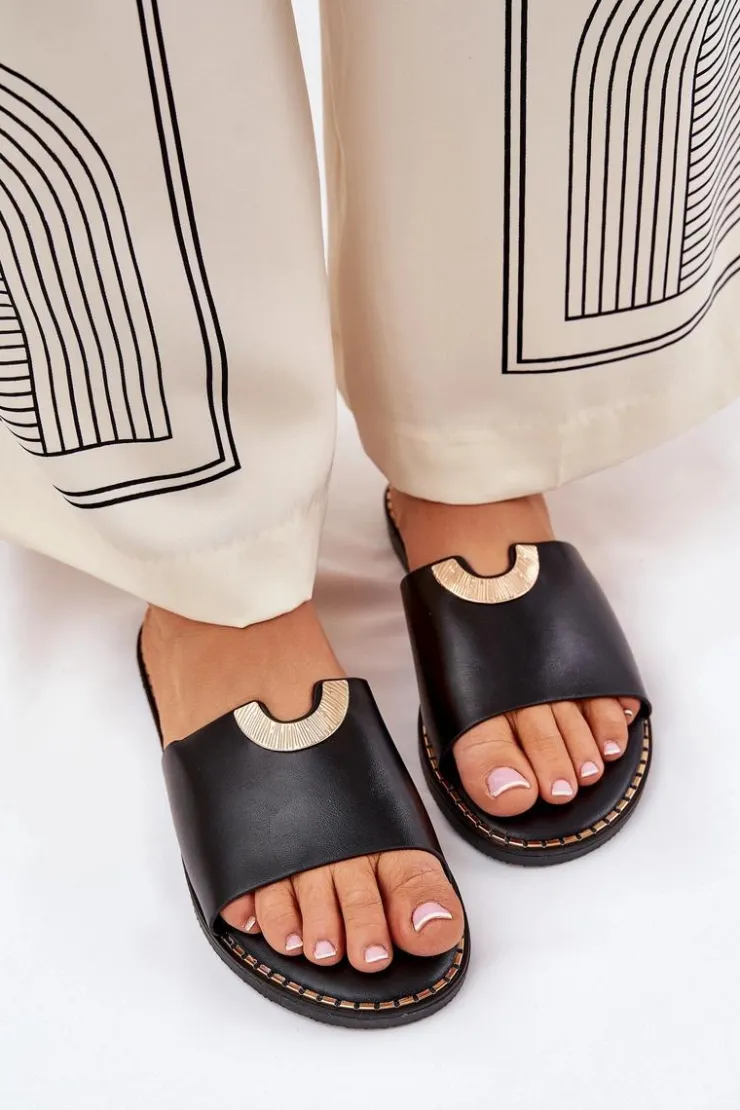 Boto Klapki Damskie Klasyczne*Klapki Damskie Eko Skórzane Z Ozdobnymi Detalami Czarne Mevith Czarny