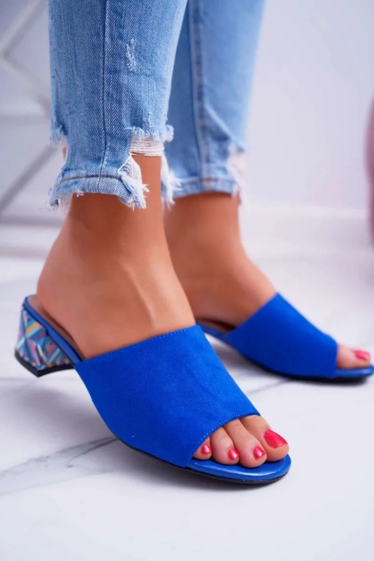 Buty Sergio Leone Klapki Na Obcasie|Klapki Damskie Klasyczne*Klapki Damskie Eleganckie Na Klocku Zamszowe Chabrowe Valencia