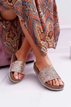 Discount Damskie buty S.Barski Klapki Damskie Eleganckie Gruba Podeszwa Złote Jersey