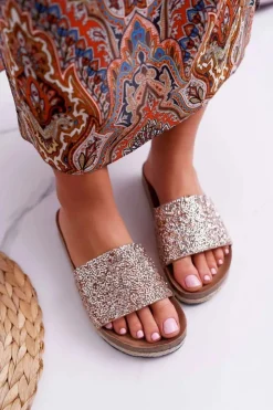 Discount Damskie buty S.Barski Klapki Damskie Eleganckie Gruba Podeszwa Złote Jersey