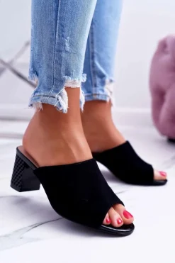 Sale Buty Sergio Leone Klapki Damskie Eleganckie Na Słupku Sergio Leone KL315 Czarne Demilo