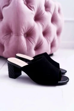 Sale Buty Sergio Leone Klapki Damskie Eleganckie Na Słupku Sergio Leone KL315 Czarne Demilo