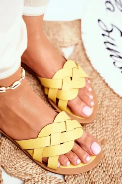 Damskie Boto Klapki Damskie Eleganckie Żółte Mariah