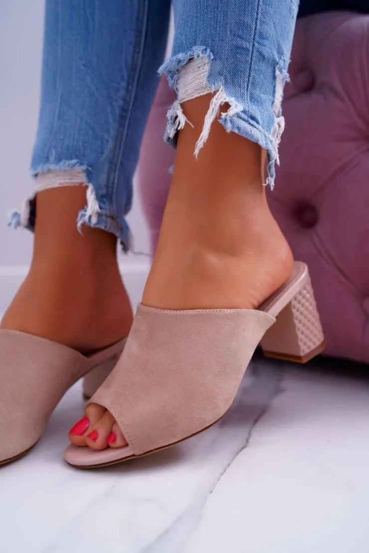 Buty Sergio Leone Klapki Na Obcasie|Klapki Damskie Klasyczne*Klapki Damskie Eleganckie Na Słupku Sergio Leone KL315 Beżowe Demilo