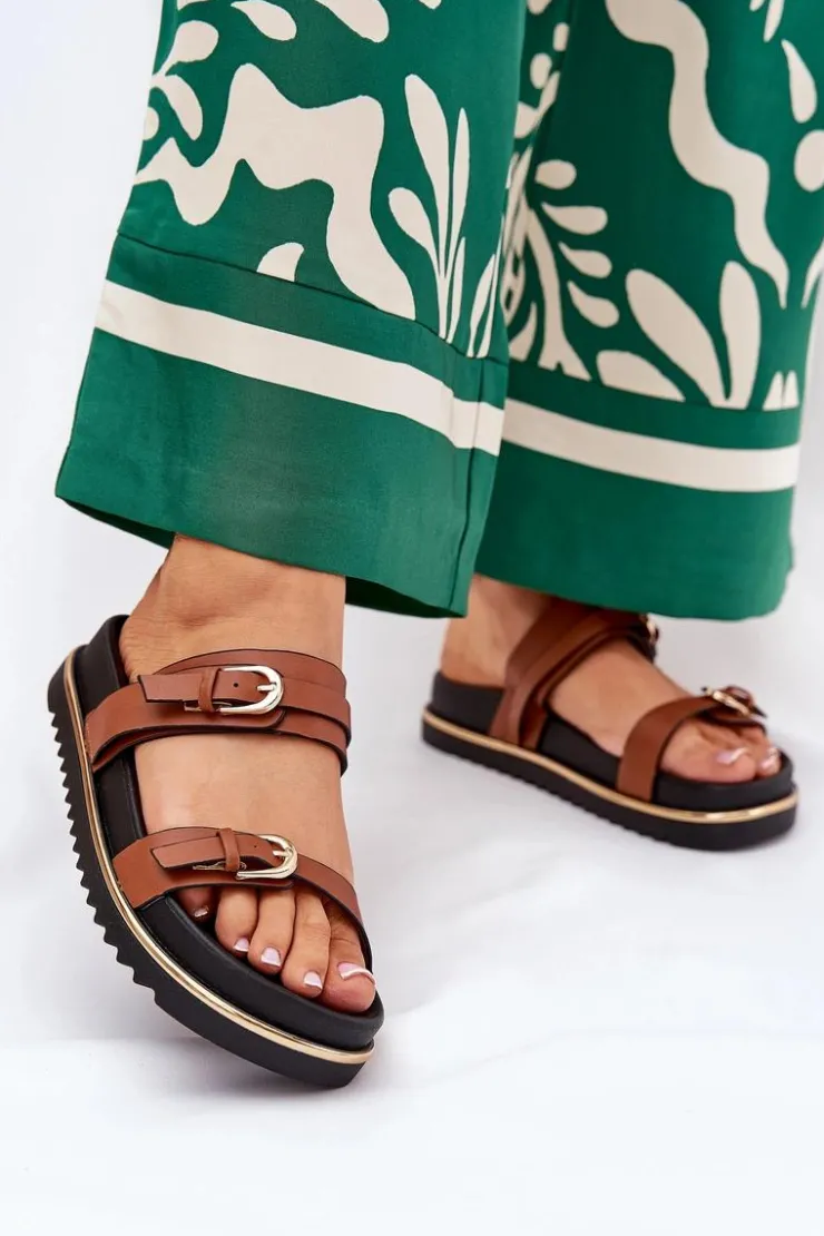 Boto Klapki Na Platformie|Klapki Damskie Klasyczne*Klapki Damskie Gładkie Na Platformie Z Paskami I Klamrami Camel Ziferte