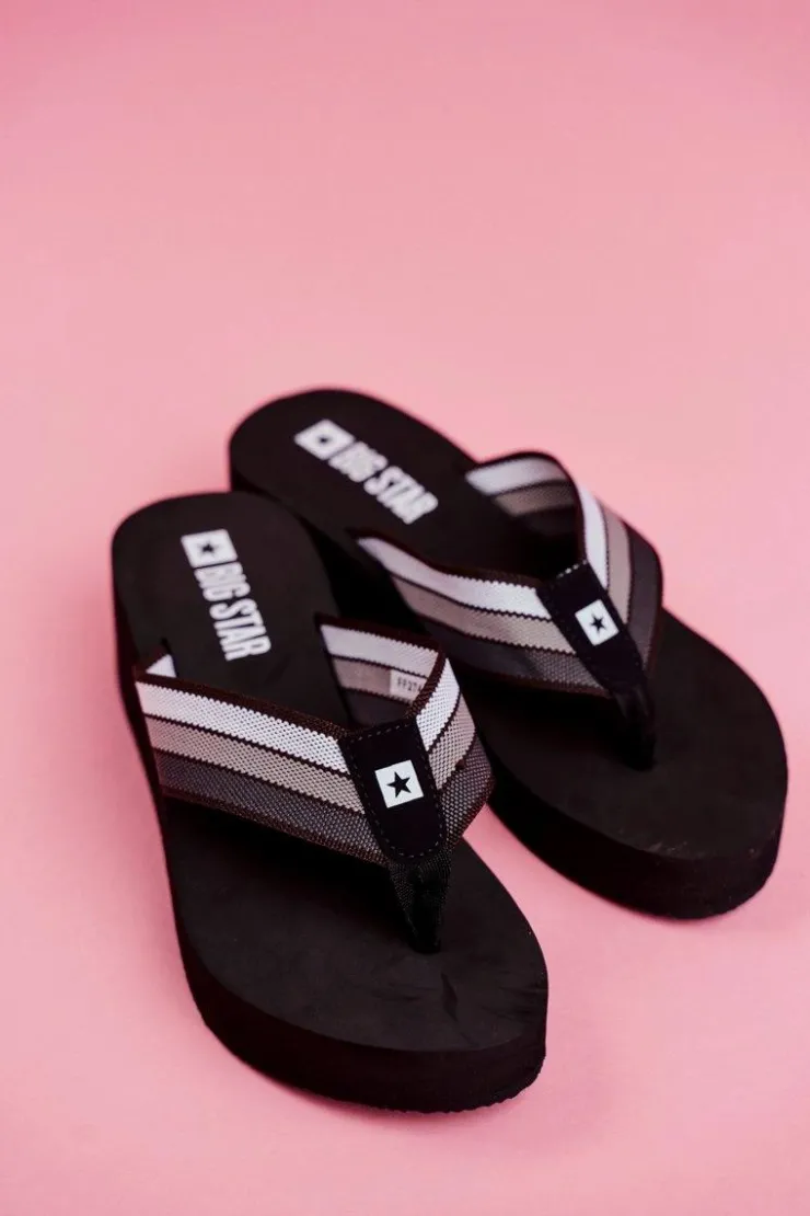 Big Star Shoes Klapki Na Koturnie|Klapki Na Obcasie*Klapki Damskie Japonki Big Star na Koturnie Czarne FF274A300