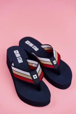 Outlet Big Star Shoes Klapki Damskie Japonki Big Star na Koturnie Granatowe FF274A301
