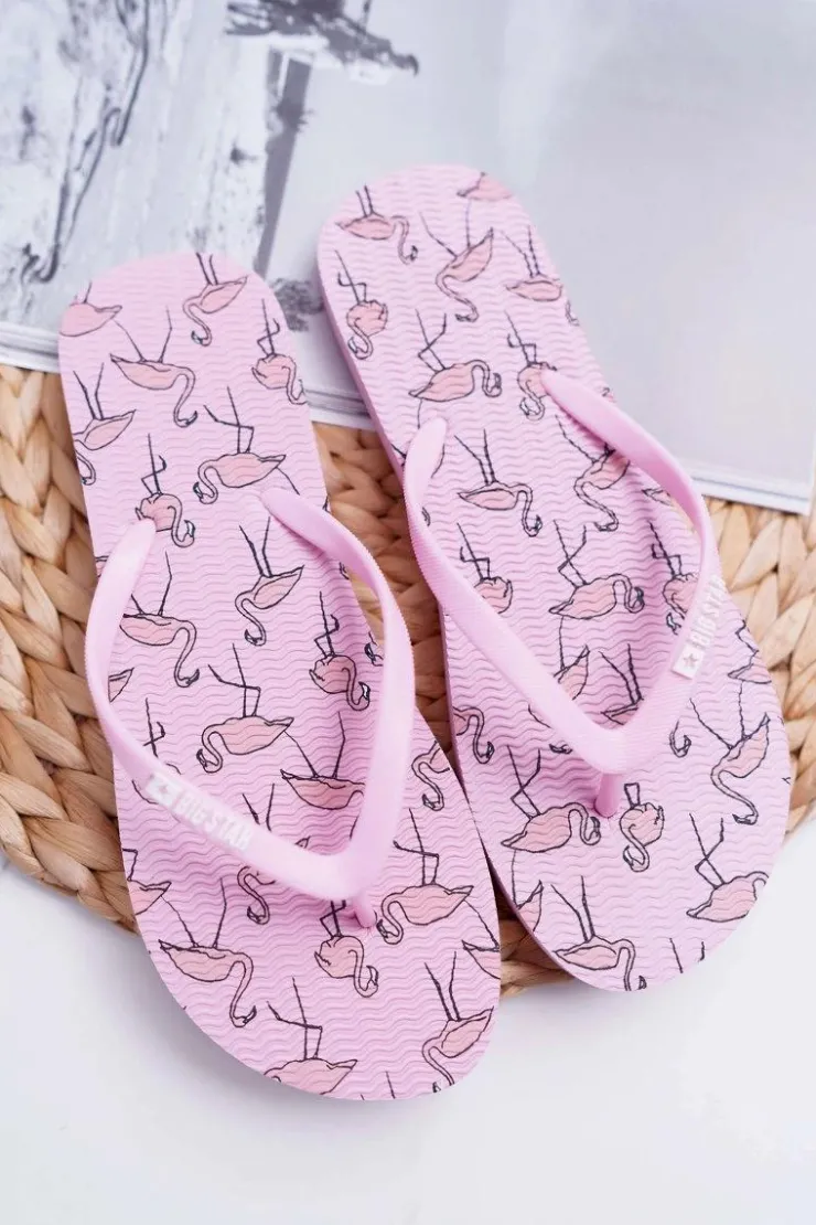 Damskie Big Star Shoes Klapki Damskie Japonki Big Star Różowe Flamingi AA274A176