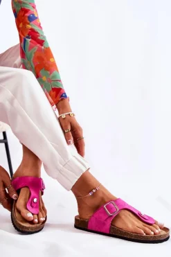 Damskie Boto Klapki Damskie Japonki Na Korku Różowe Elina