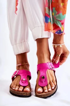 Damskie Boto Klapki Damskie Japonki Na Korku Różowe Elina