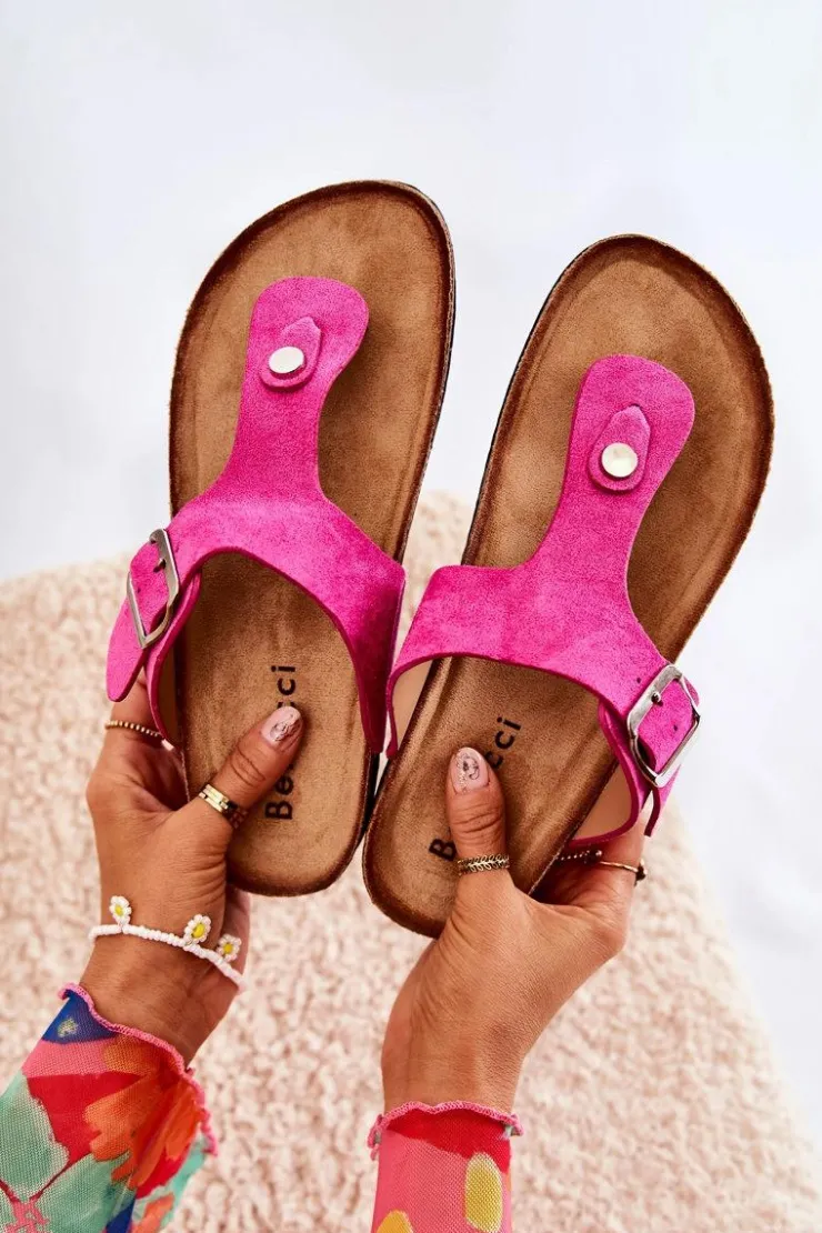 Damskie Boto Klapki Damskie Japonki Na Korku Różowe Elina