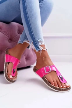 Best Boto Klapki Damskie Japonki Na Korku Lakierowane Fuksja Palette