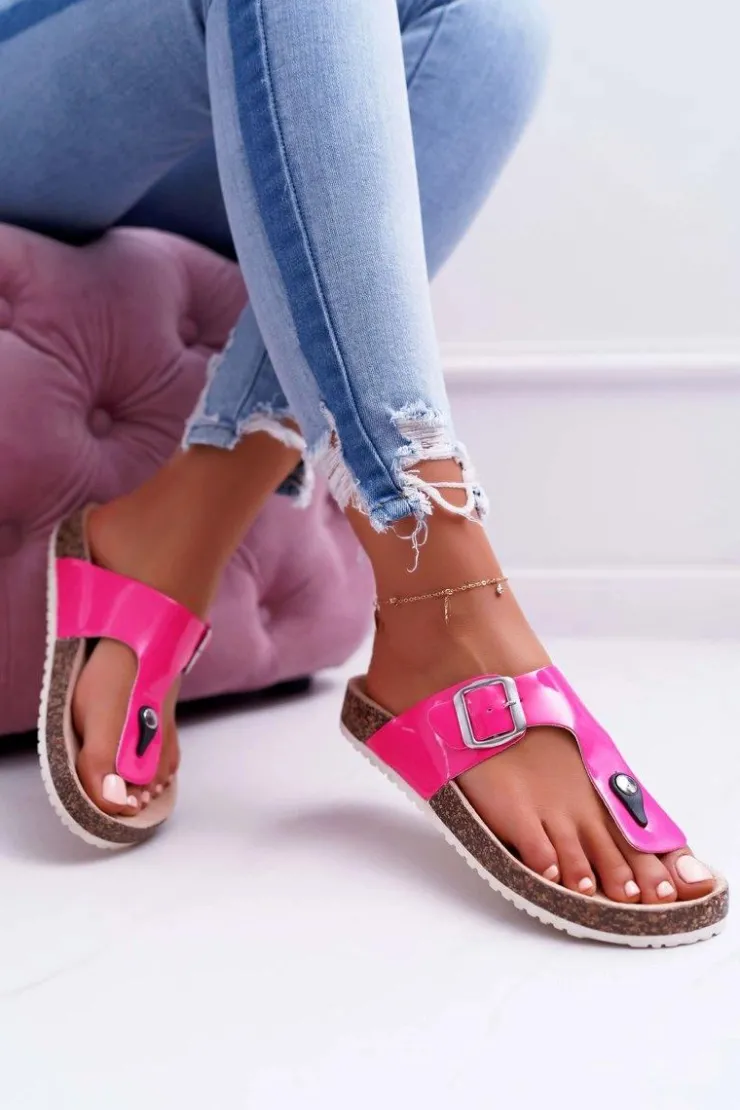 Best Boto Klapki Damskie Japonki Na Korku Lakierowane Fuksja Palette