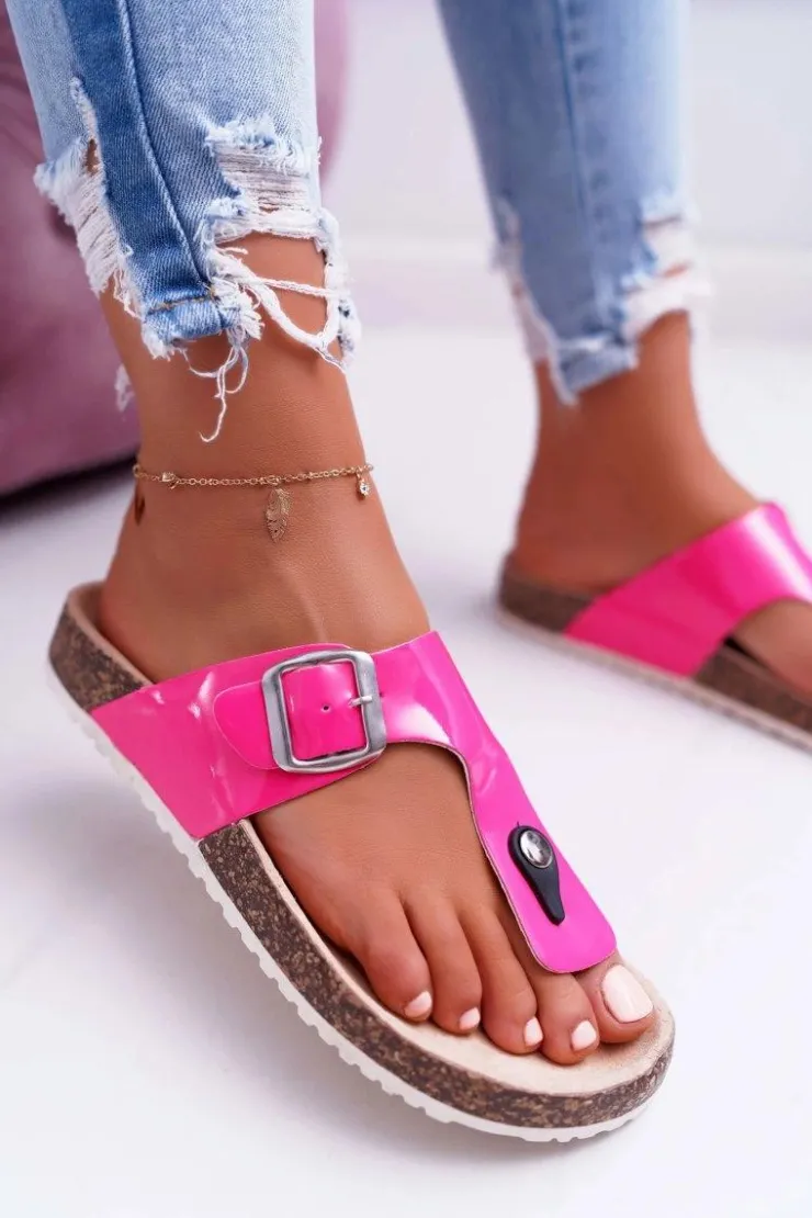 Best Boto Klapki Damskie Japonki Na Korku Lakierowane Fuksja Palette