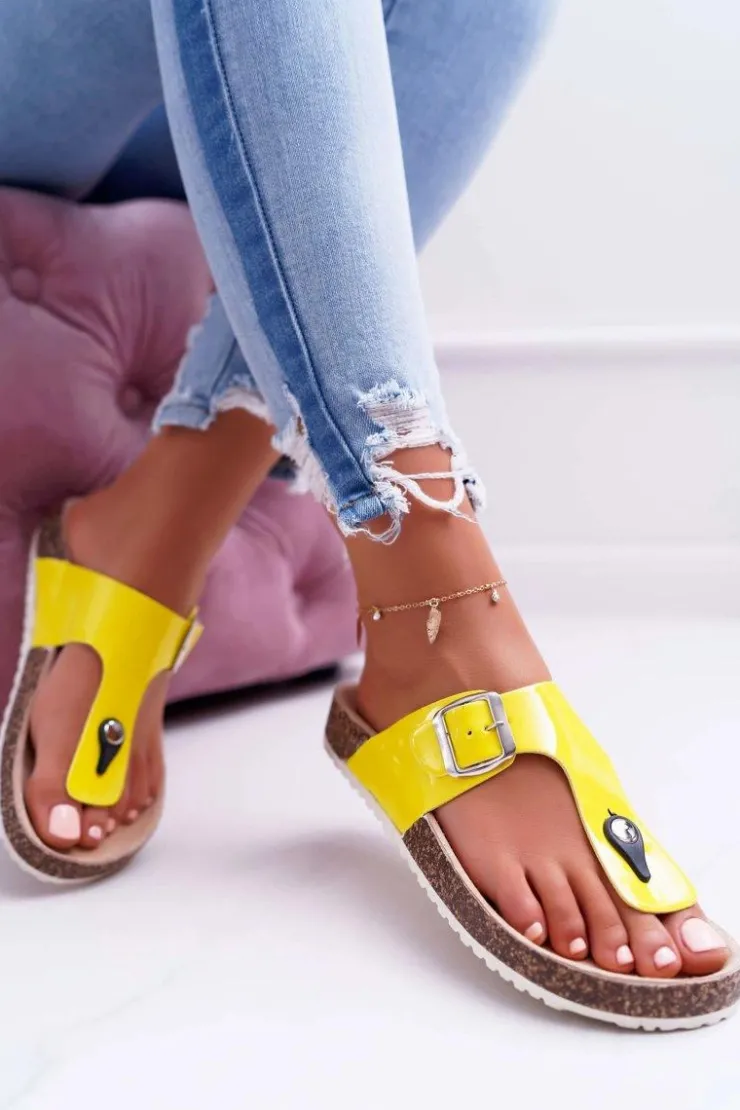 Sale Boto Klapki Damskie Japonki Na Korku Lakierowane Żółte Palette