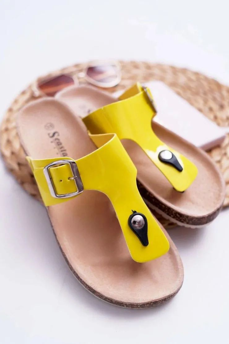 Sale Boto Klapki Damskie Japonki Na Korku Lakierowane Żółte Palette