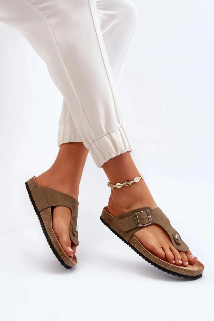 Boto Klapki Korkowe|Klapki Damskie Japonki*Klapki Damskie Japonki Na Korku Ciemnozielone Elina