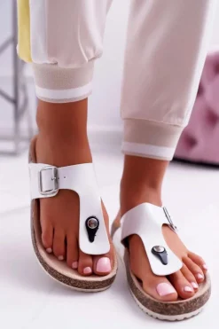 Damskie Boto Klapki Damskie Japonki Na Korku Lakierowane Białe Palette