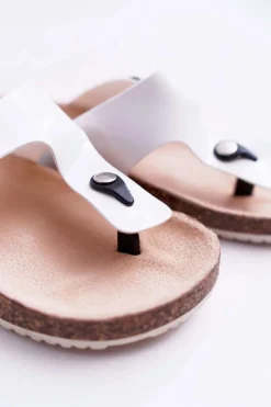 Damskie Boto Klapki Damskie Japonki Na Korku Lakierowane Białe Palette