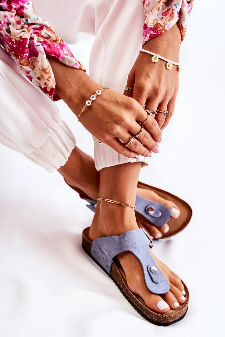 Online Boto Klapki Damskie Japonki Na Korku Niebieskie Elina