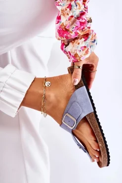 Online Boto Klapki Damskie Japonki Na Korku Niebieskie Elina