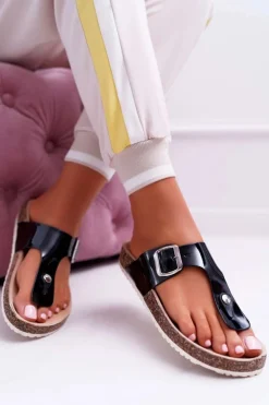 Boto Klapki Korkowe|Klapki Damskie Japonki*Klapki Damskie Japonki Na Korku Lakierowane Czarne Palette