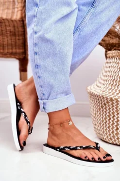 Boto Klapki Damskie Japonki*Klapki Damskie Japonki Pleciony Pasek Czarne Peggie