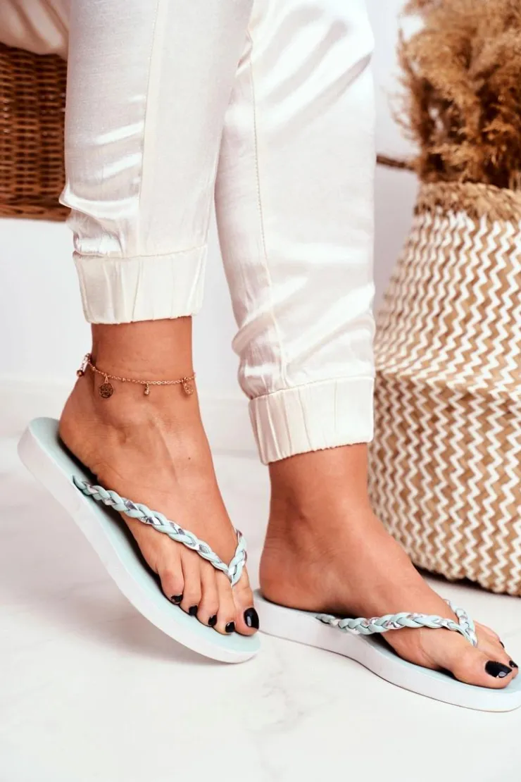 Boto Klapki Damskie Japonki*Klapki Damskie Japonki Pleciony Pasek Zielone Peggie