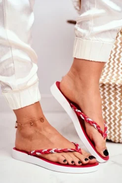 Clearance Boto Klapki Damskie Japonki Pleciony Pasek Czerwone Peggie