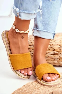 Clearance Boto Klapki Damskie Klasyczne Zamszowe Żółte Look At Me