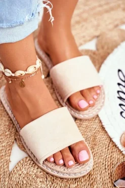 Boto Klapki Damskie Klasyczne*Klapki Damskie Klasyczne Zamszowe Beżowe Look At Me