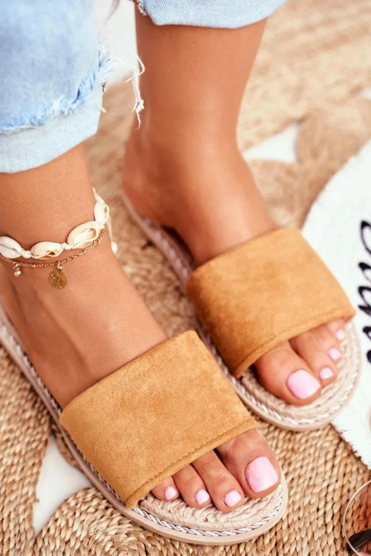 Boto Klapki Damskie Klasyczne*Klapki Damskie Klasyczne Zamszowe Camel Look At Me