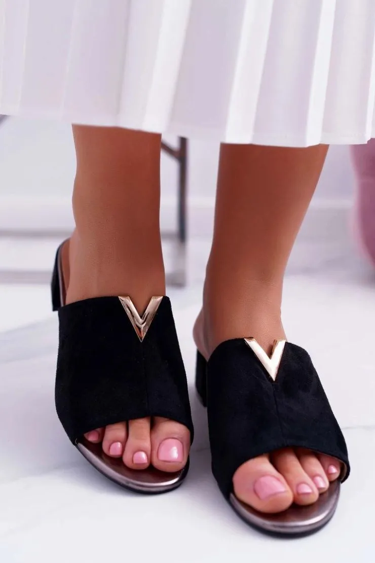 Buty damskie Vinceza Klapki Damskie Klasyczne Eleganckie Na Klocku Czarne Demea