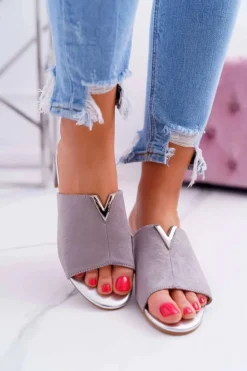 Buty damskie Vinceza Klapki Na Obcasie|Klapki Damskie Klasyczne*Klapki Damskie Klasyczne Eleganckie Na Klocku Szare Demea