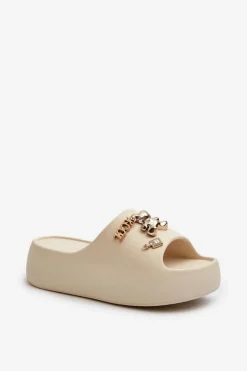 Boto Klapki Basenowe|Klapki Na Platformie*Klapki Damskie Lekkie Piankowe Z Ozdobami Beżowe Orchia