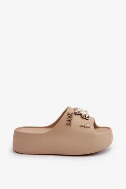 Hot Boto Klapki Damskie Lekkie Piankowe Z Ozdobami Ciemnobeżowe Orchia