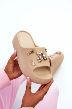 Hot Boto Klapki Damskie Lekkie Piankowe Z Ozdobami Ciemnobeżowe Orchia