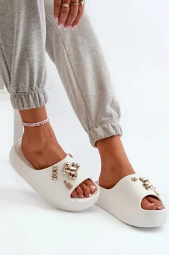 Boto Klapki Basenowe|Klapki Na Platformie*Klapki Damskie Lekkie Piankowe Z Ozdobami Białe Orchia Biały