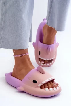 New Boto Klapki Damskie Lekkie Piankowe Z Motywem Rekina Fioletowo-Różowe Kasila