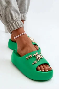 Boto Klapki Basenowe|Klapki Na Platformie*Klapki Damskie Lekkie Piankowe Z Ozdobami Zielone Orchia Zielony