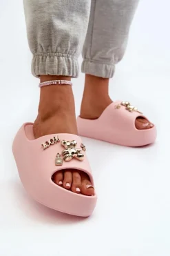 Damskie Boto Klapki Damskie Lekkie Piankowe Z Ozdobami Różowe Orchia