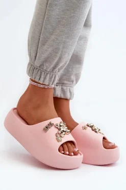 Damskie Boto Klapki Damskie Lekkie Piankowe Z Ozdobami Różowe Orchia