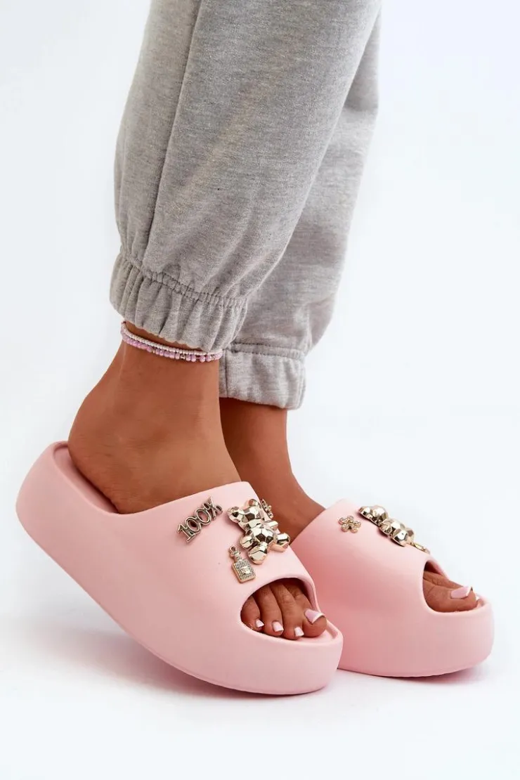 Damskie Boto Klapki Damskie Lekkie Piankowe Z Ozdobami Różowe Orchia